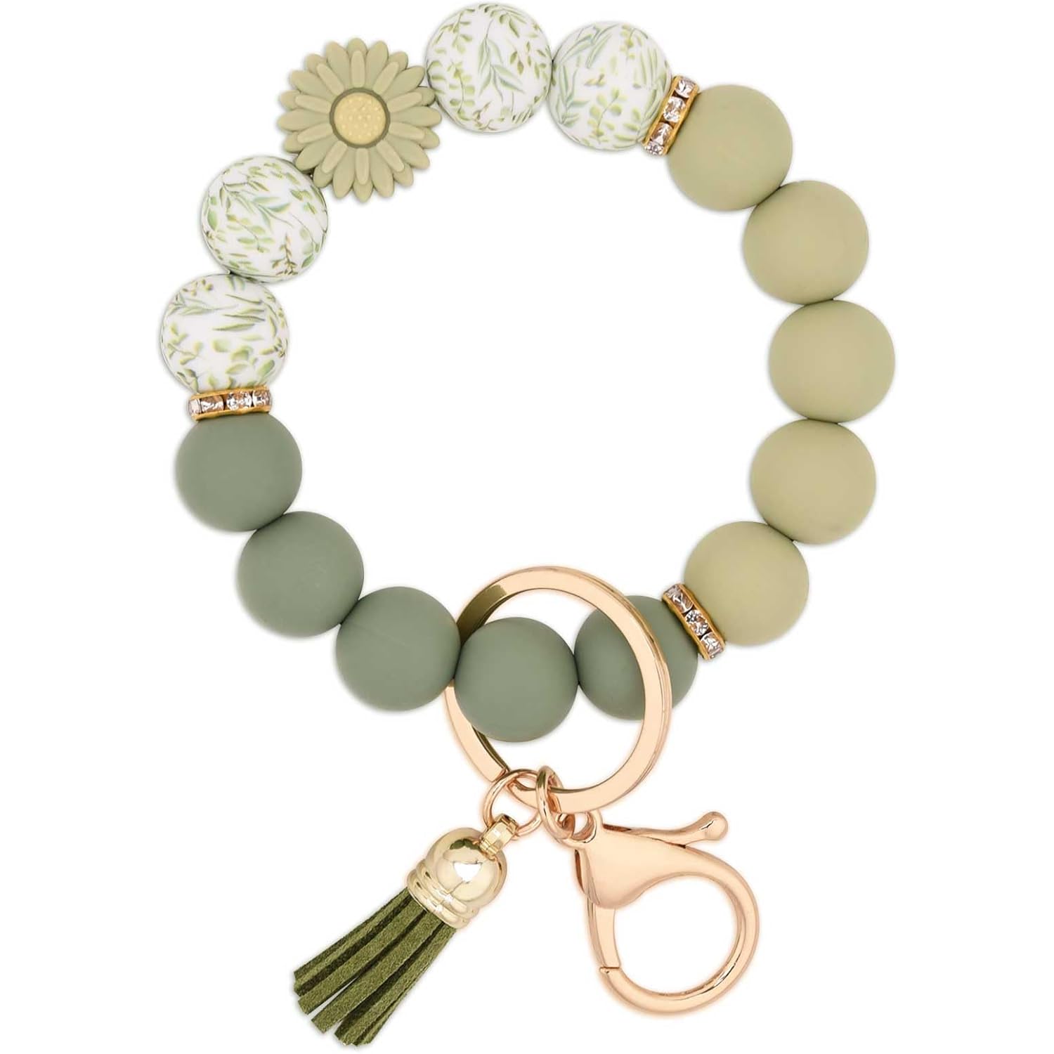 BAOSIWA Silicone Beaded Keychain Wristlet Key Ring Bracelet Cute Car Key Chain Holder for Women Girls