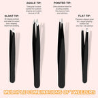 Yougai Tweezers Set,9 Pcs Professional Stainless Steel Tweezer Kit-Great Precision Eyebrow Tweezers for Ingrown Facial Hair with Leather Travel Case as Stocking Stuffing Gifts