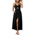 Btfbm Women 2026 Spaghetti Strap Midi Summer Dresses Sleeveless V Neck Cutout Slit Casual Beach Party Maxi Dress Pockets