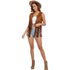 Women'S Fringe Vest 60S 70S Hippie Vest Sleeveless Cowgirl Western Faux Suede Tassel Leather Jacket Hippie Party