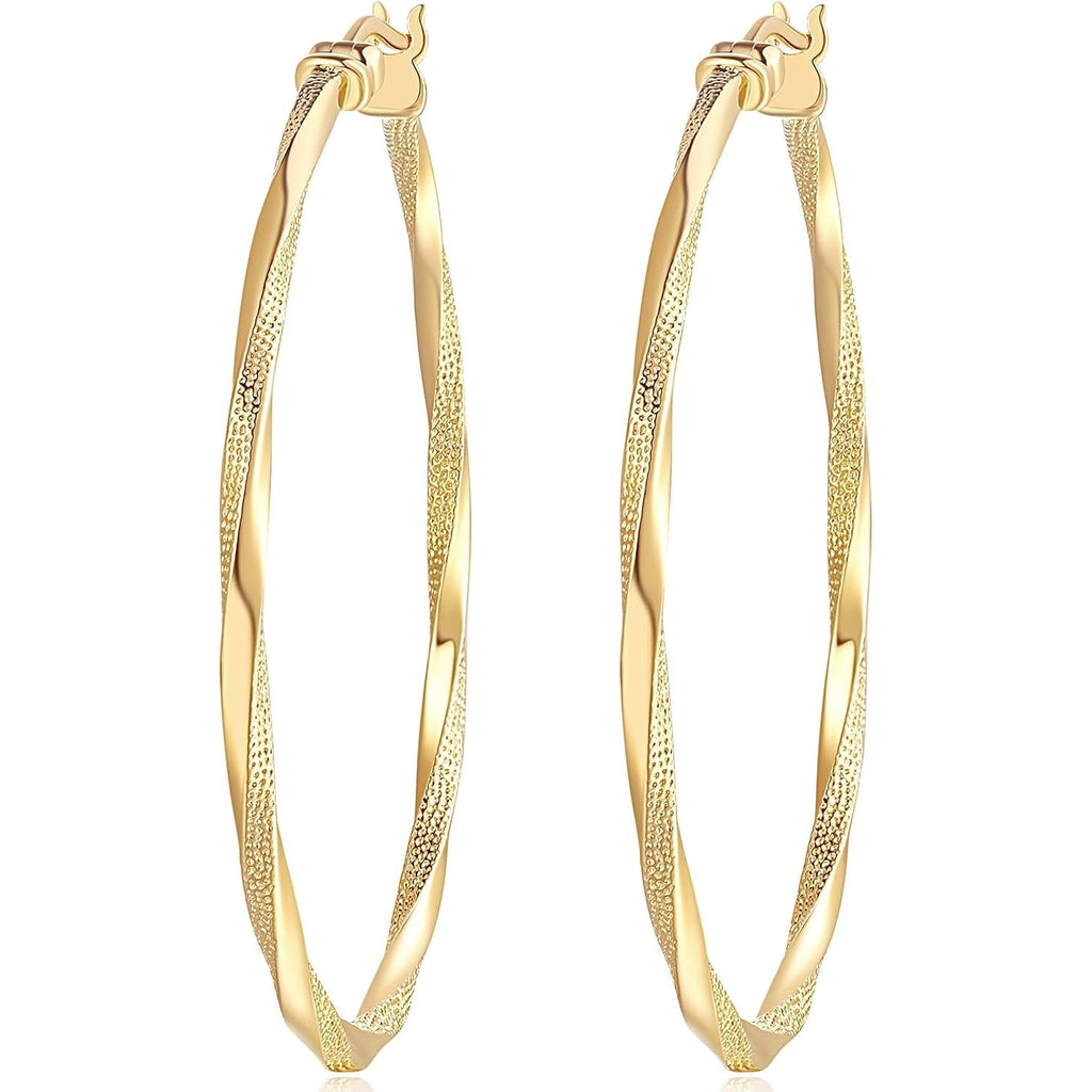 14K Gold Hoop Earring for Women Earrings Hoops Twisted 14 Karat Earrings Gold Jewelry Lightweight 30 MM,40 MM