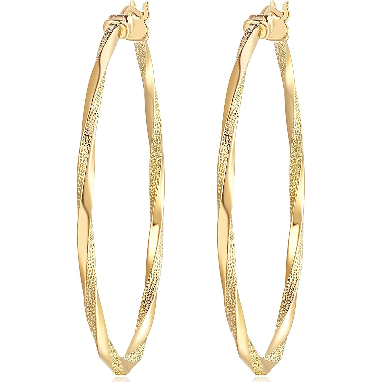 14K Gold Hoop Earring for Women Earrings Hoops Twisted 14 Karat Earrings Gold Jewelry Lightweight 30 MM,40 MM