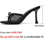 Mostrin Kitten Heels For Women Round Toe Heels With Bow Vintage Mules Sexy Slip On Stiletto Backless Sandals For Party Daily