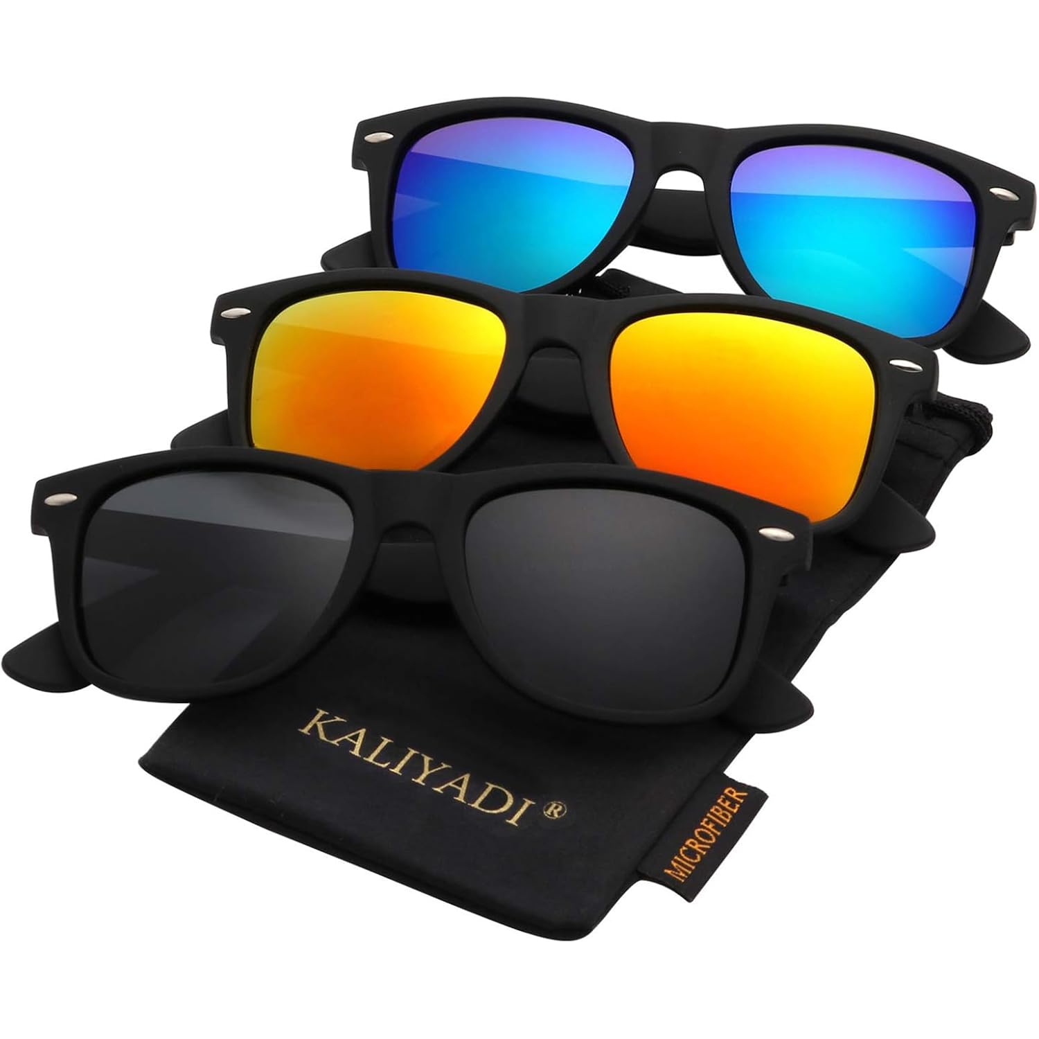 KALIYADI Polarized Sunglasses for Men and Women Matte Finish Sun glasses Color Mirror Lens UV Blocking (3 Pack)