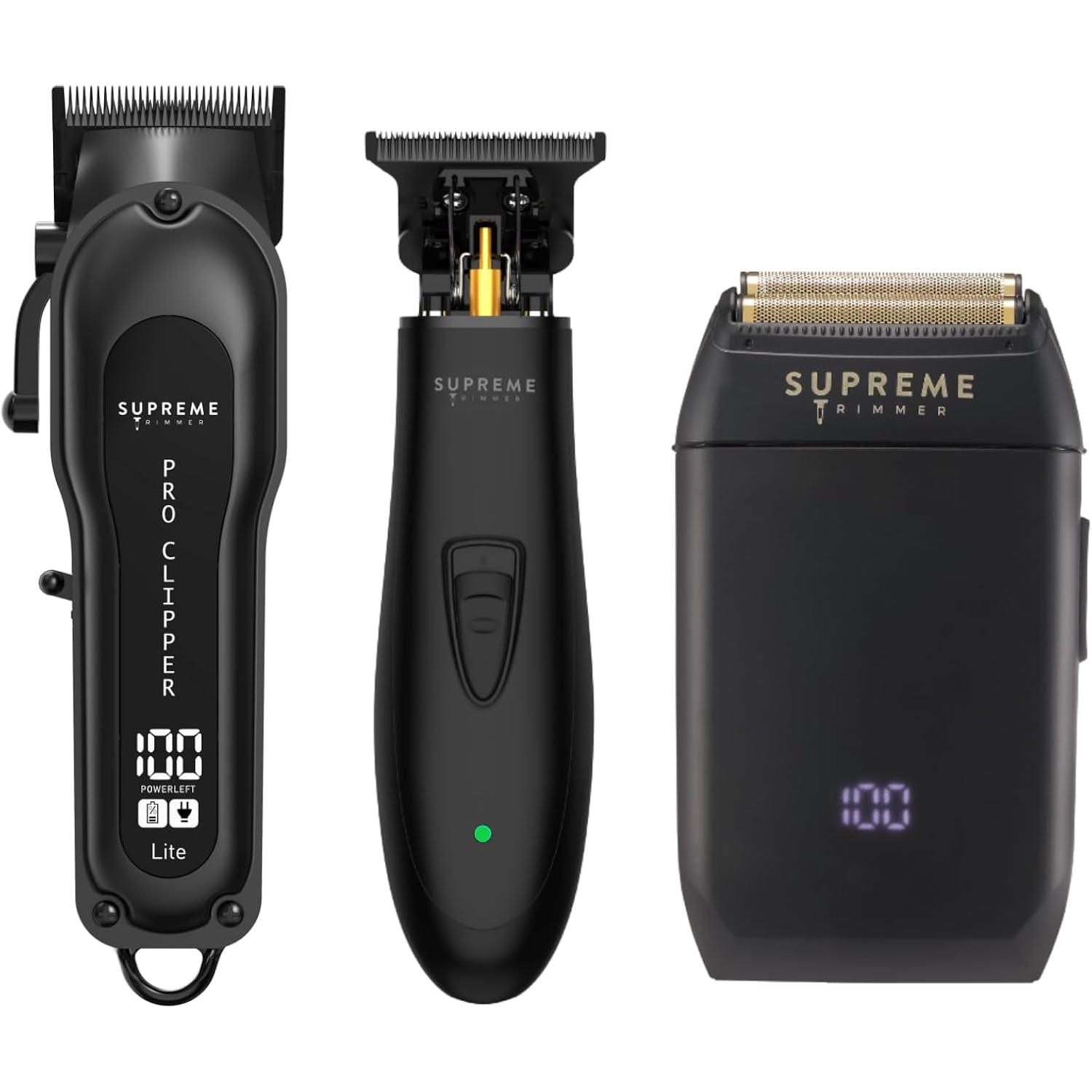 Supreme Trimmer 3-In-1 Barber Bundle | Pro Clipper Lite, T-Shaper Trimmer & Crunch Foil Shaver | Professional Beard Trimmer Men’S Hair Clipper Kit | Black