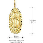 14K Yellow Gold Our Lady of Guadalupe Charm Pendant with 1.2mm Singapore Chain Necklace