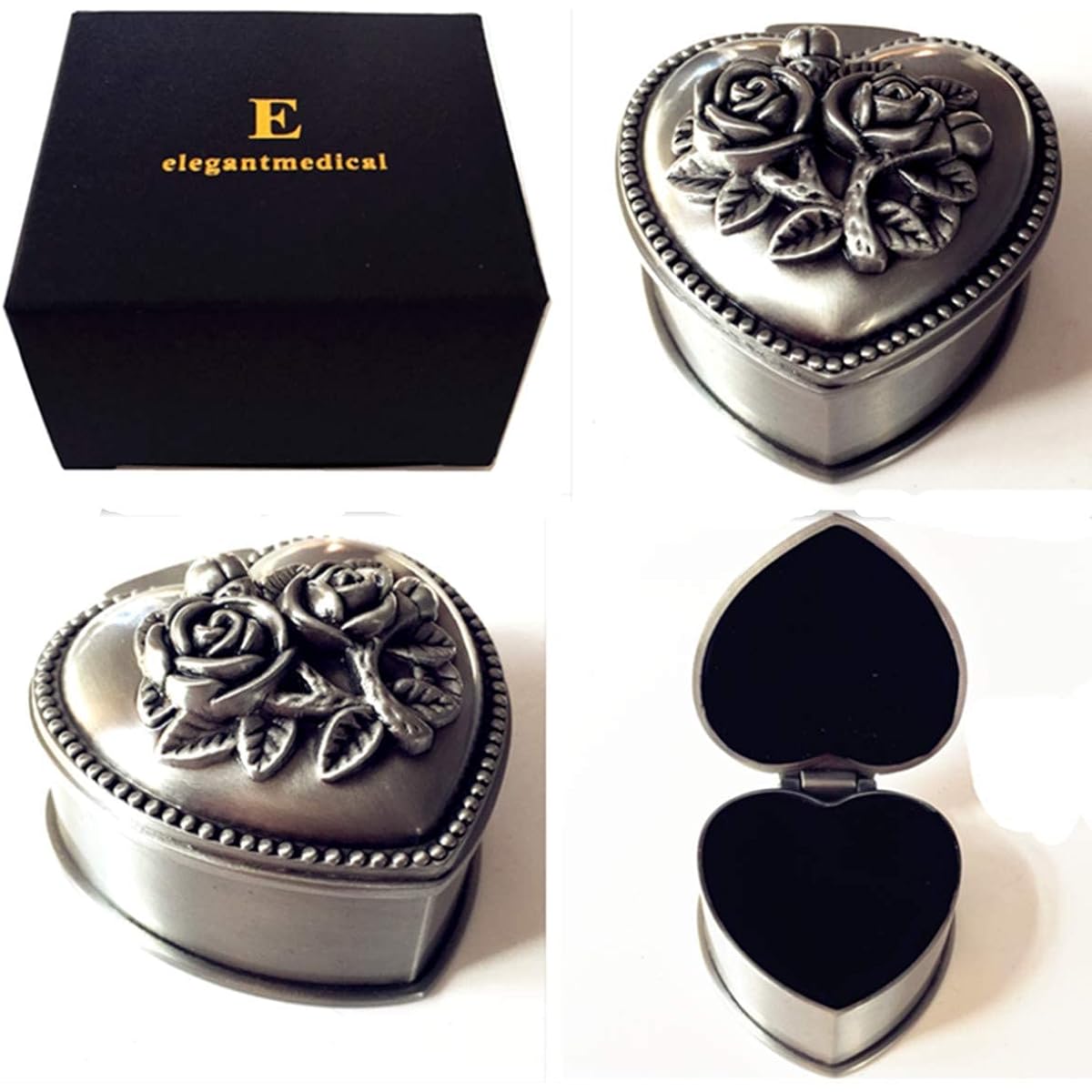 elegantmedical HANDMADE Silver rose beads Catholic 5 DECADE Rosary case Cross Gift Box Italy crucifix cross