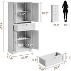 Choochoo 51" H Bathroom Floor Cabinet With Drawers And Adjustable Shelves | Bathroom Storage Cabinet, Freestanding Kitchen Pantry Cupboard With 4 Doors For Living Room, White