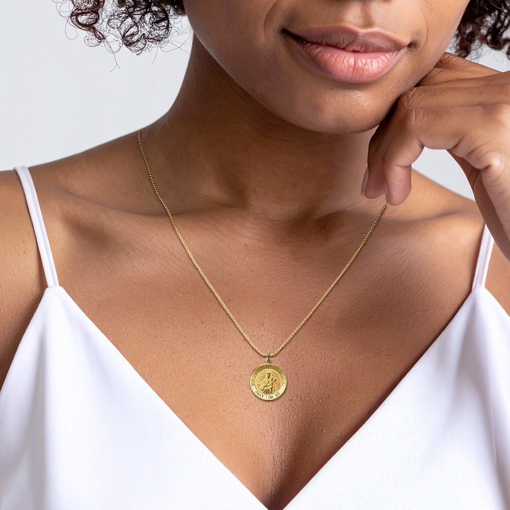 IceCarats 14K Solid Yellow Gold Medium Our Lady of Mount Carmel Medal Pendant Necklace 25mm 1 inch Polished, Satin, Engravable for her for him