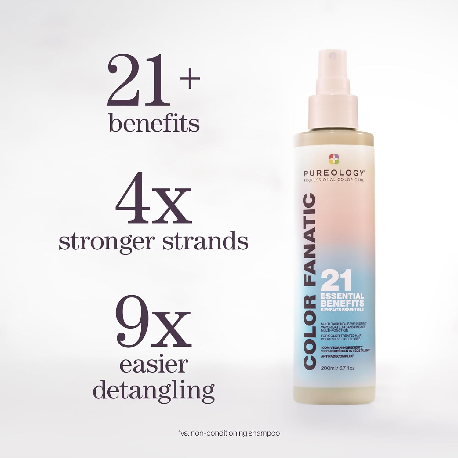 Pureology Color Fanatic Multi-Tasking Leave-In Spray - Detangling & Frizz Control, 21 Benefits for All Hair Types, Heat Protection, Infused with Coconut & Camellia Oils, Color Safe, Vegan