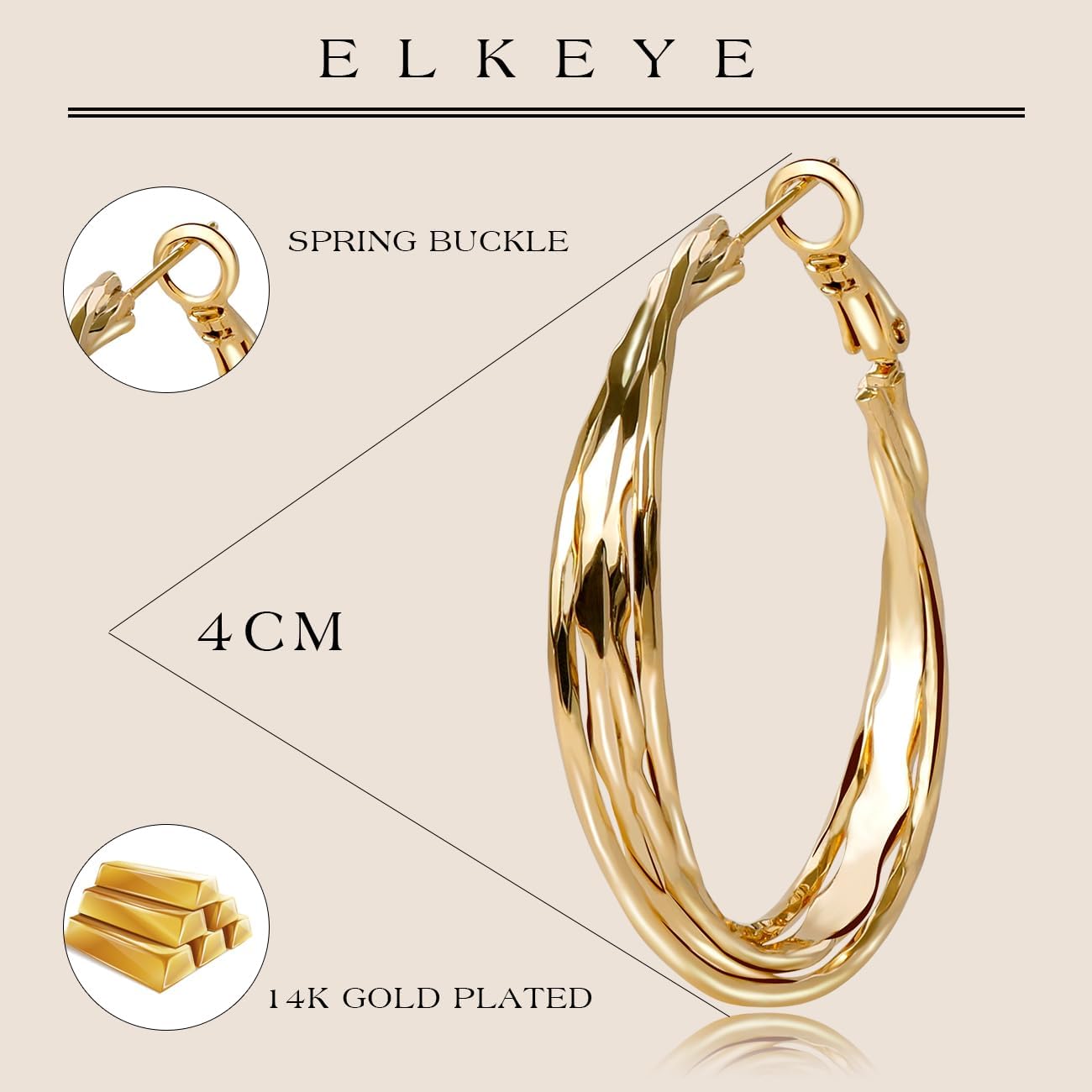 Golden Hoop Earrings For Women The Twisted Close-Fitting Hoop Shape Is Crafted With Gold-Plated Material And S925 Silver Pins Light Luxury Elegant Unique And Minimalist Style