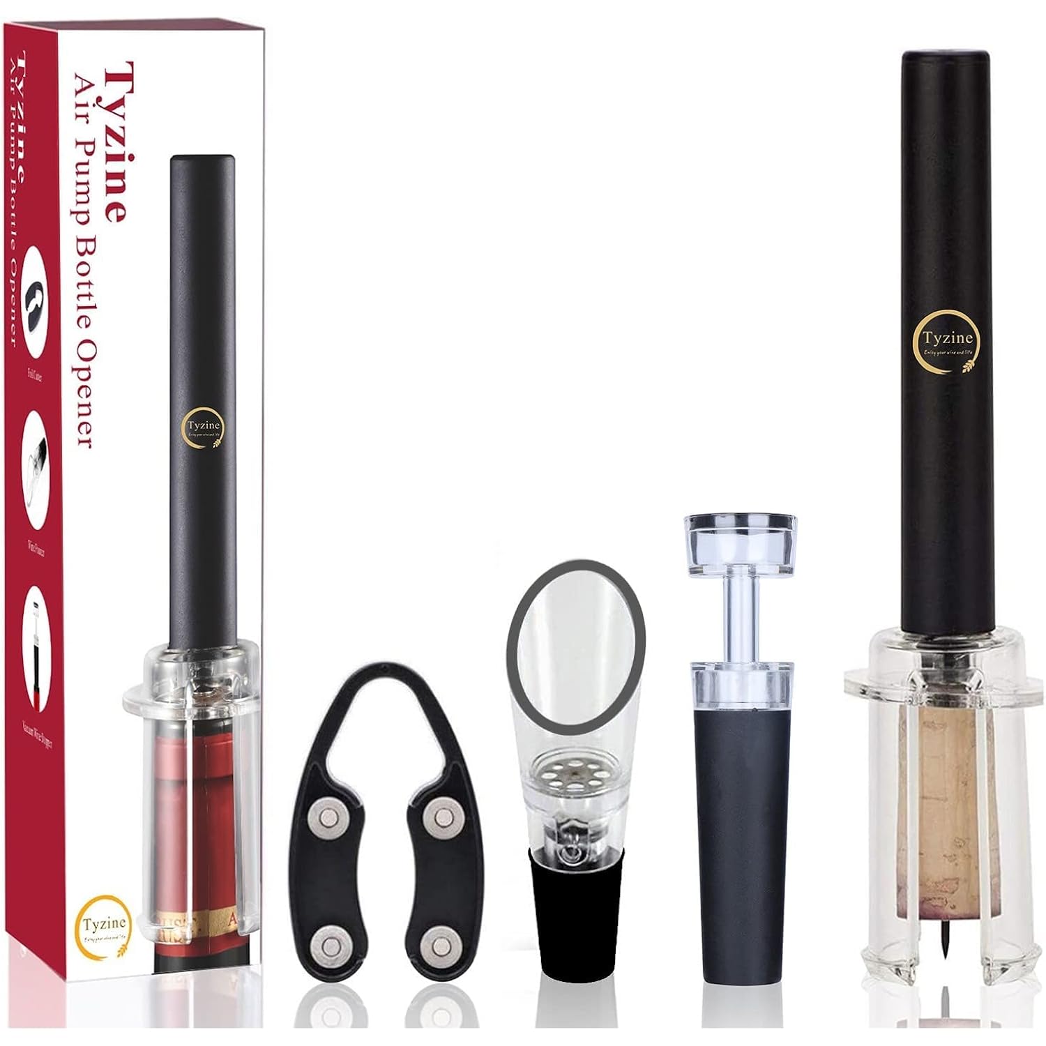Air Pressure Pump Bottle Opener With Foil Cutter,Aerator Pourer,Vacuum Stopper(4Pcs),Simple Cork Remover,Efficient Corkscrew Bottle Opener,Great For Wine Lovers,Perfect Wine Gift.