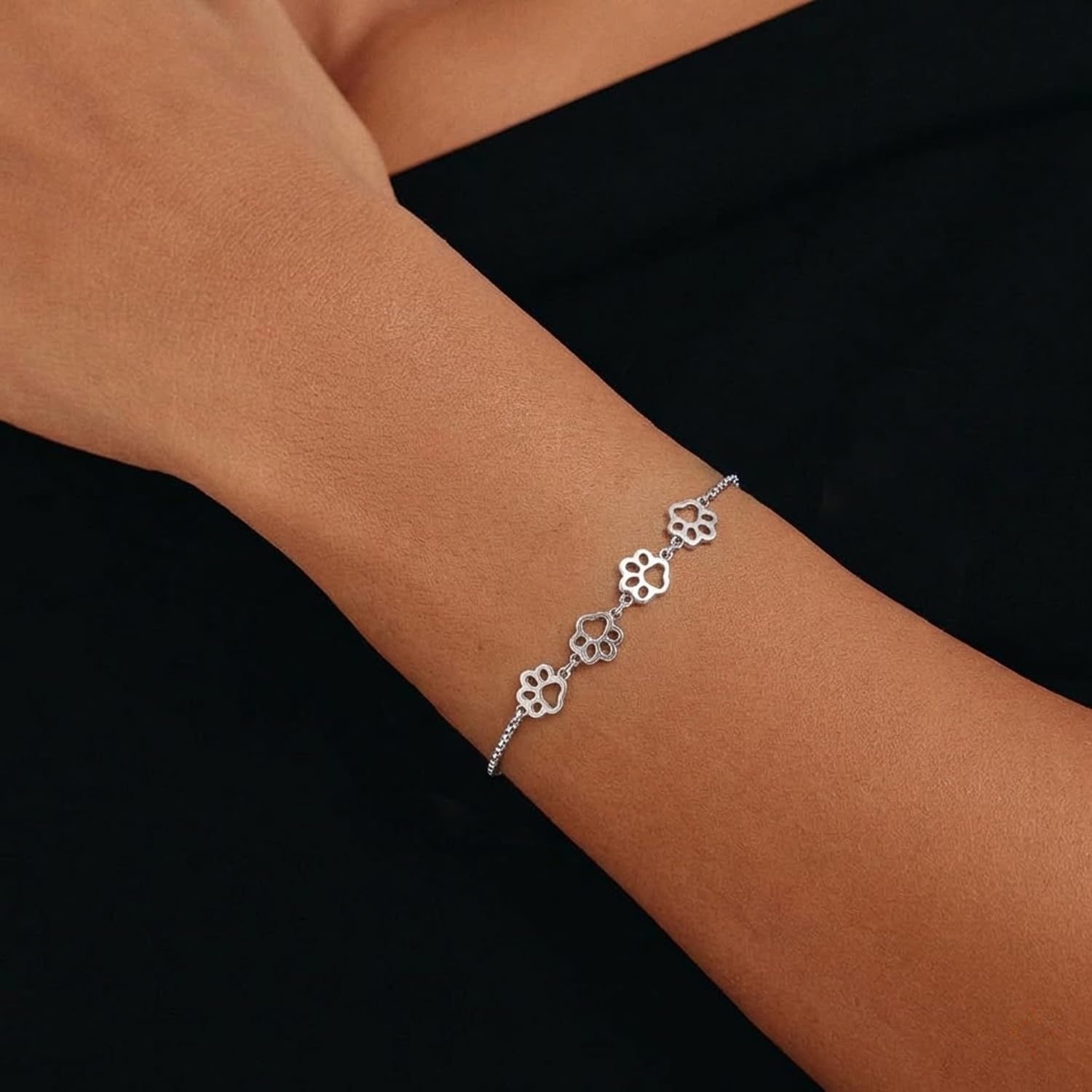 BISAER 925 Sterling Silver Paw Print Charm Bracelet for Women Cute Cat Dog Paw Bracelet Adjustable Slider Bracelet for Dog Pet Lover Jewelry Gifts