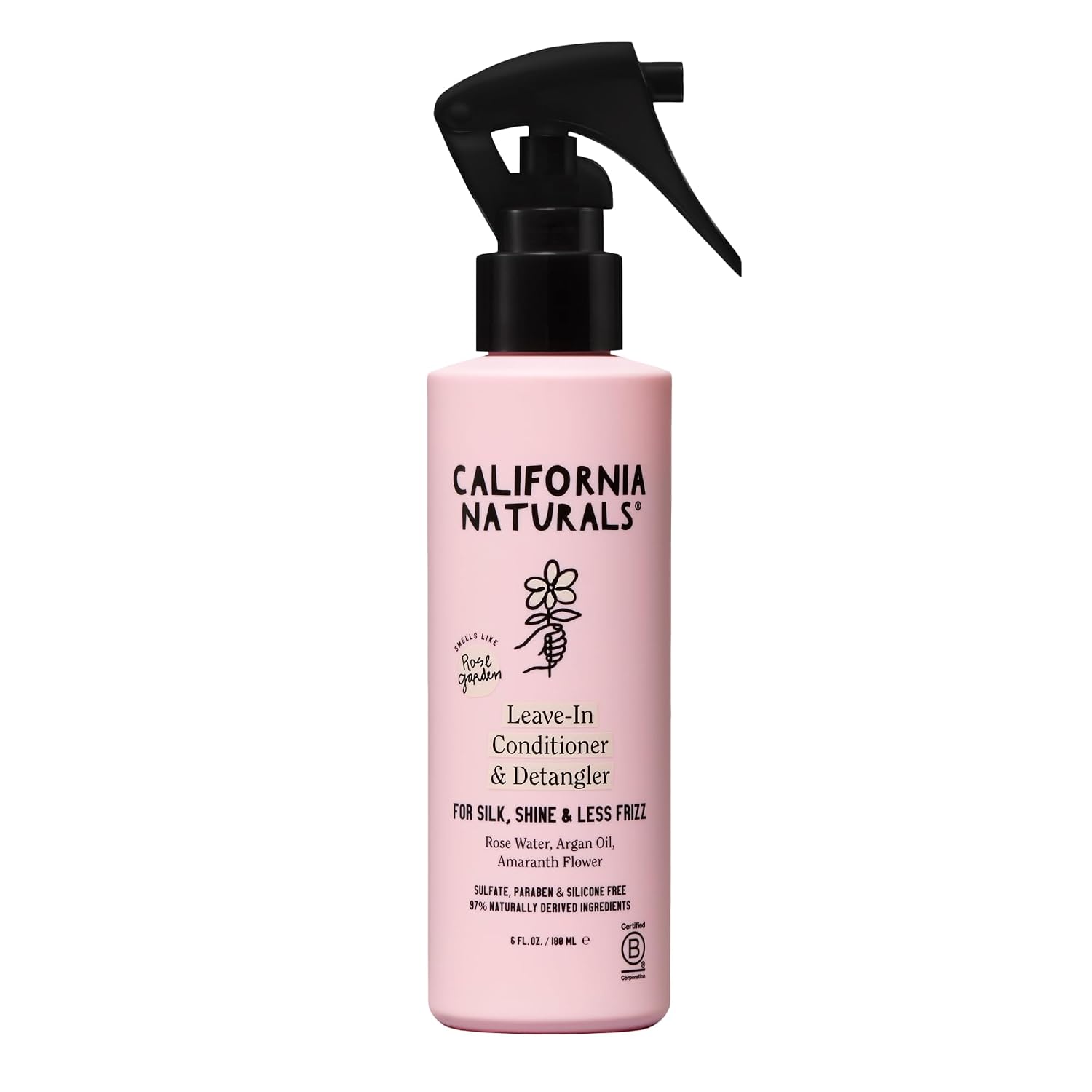 California Naturals Leave-In Conditioner For Dry Hair, Lightweight Hair Treatment With Rose Water And Argan Oil, Color Safe, Paraben & Sulfate Free, Natural, Vegan, For All Hair Types, 6 Fl Oz