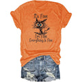 Women's I'm Fine Everything is Fine T-Shirts Short Sleeve Sayings Loose Fit Casual Cute Cat Graphic Tee Blouse Tops 00 Orange