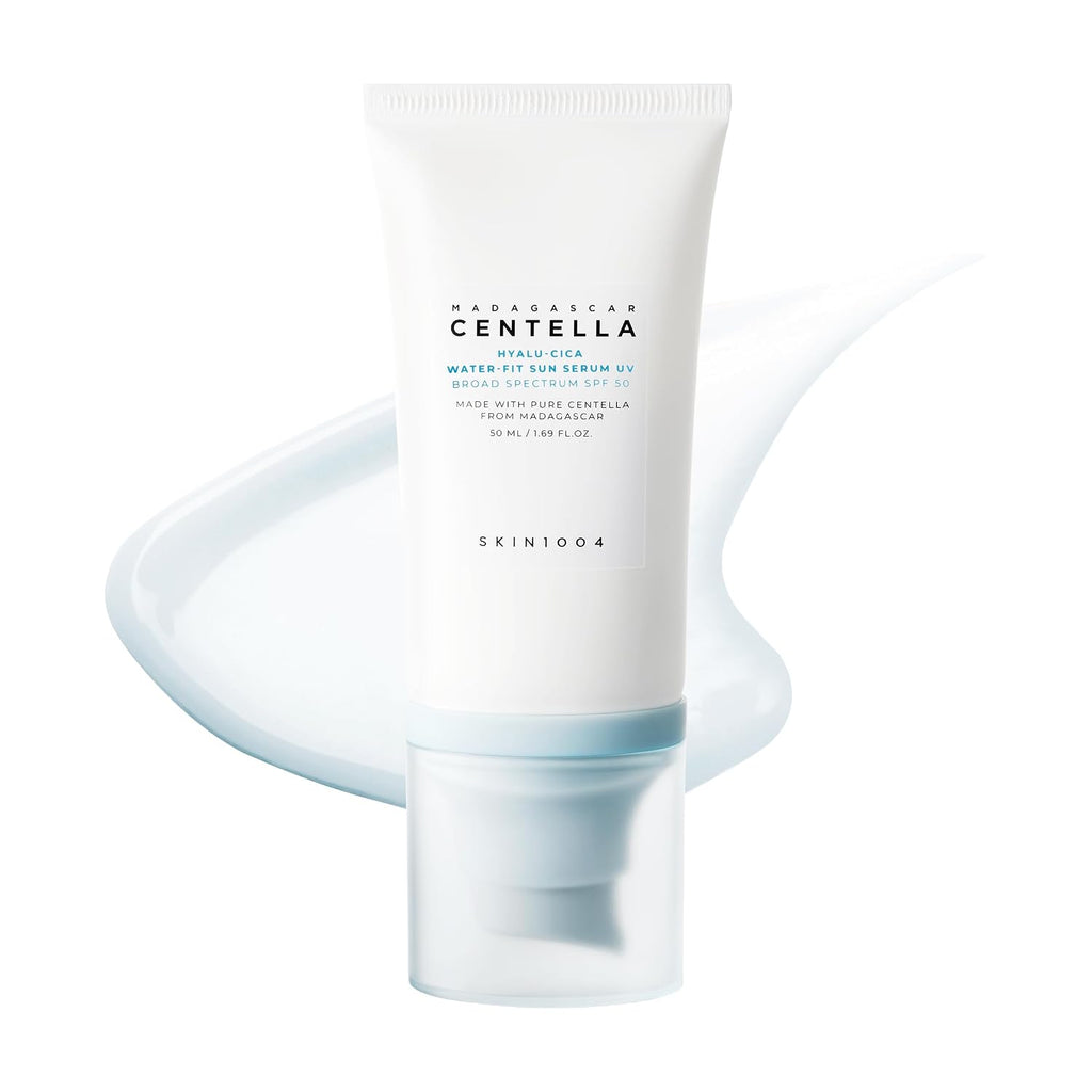Skin1004 Centella Hyalu-Cica Water-Fit Sun Serum Uv, Korean Sunscreen Spf 50, Centella Sunscreen, Travel Essentials, Sunscreen With Hyaluronic Acid, No White Cast, Korean Skin Care, 1.69 Fl.Oz / 50Ml