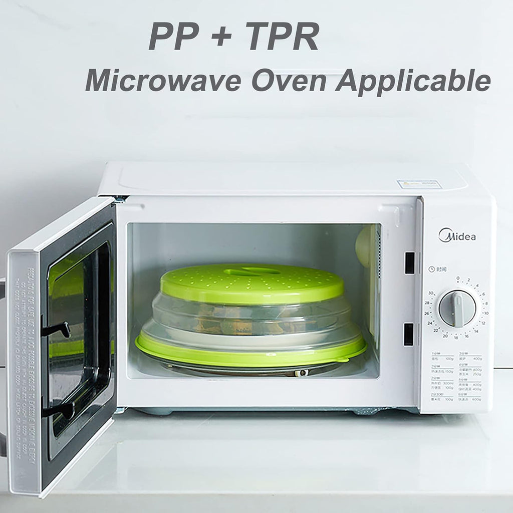 Upgraded Collapsible Microwave Lid, Vented Microwave Splatter Cover, 10.5 inches Plate Cover with Hook Hole, Vegetable Fruit Colander Multi-function Kitchen Gadget, BPA Free, Dishwasher Safe