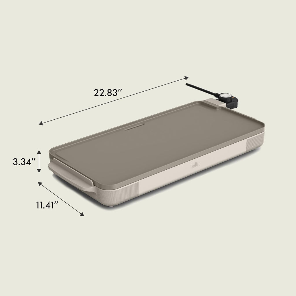 bella 10" x 20" Electric Griddle with EverGood™ Ceramic Nonstick Coating, Removable Temperature Probe, Dishwasher-Safe Drip Tray & Cool Touch Handles, Cook up to 10 Eggs, 1500 Watt, Oatmilk