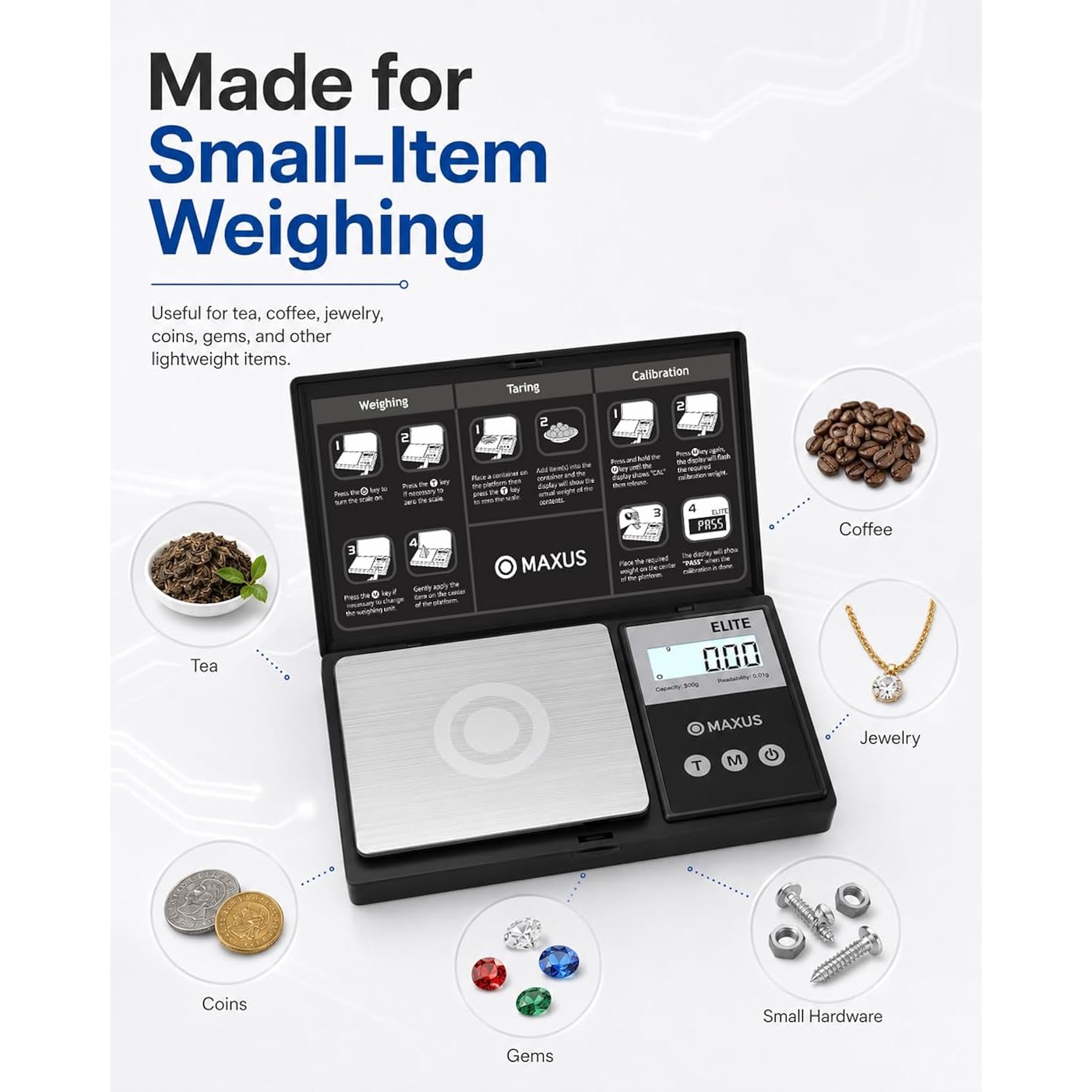 Digital Pocket Gram Scale 500G X 0.01G High Precision With Tray, Weighs Small Food, Jewelry, Ounces, Grains, Lcd Display, Tare Function