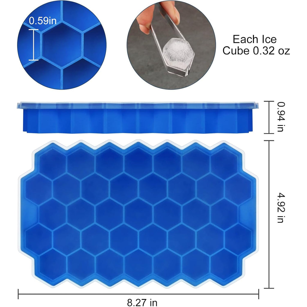 Ice Cube Trays For Freezer With Lid-37 Grid Silicone For Small Ice Cube Molds,Easy-Release Reusable In Organizer Bins Or Ice Bucket For Cocktail Bar Or Iced Coffee Cup