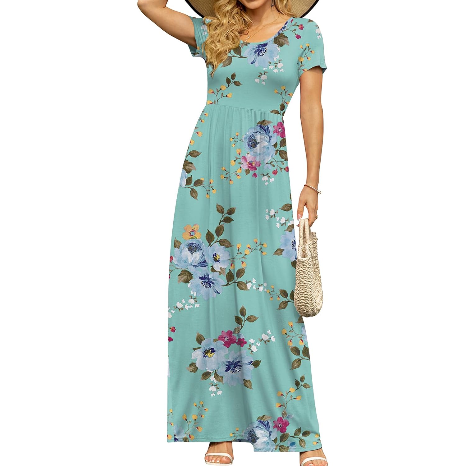 Db Moon Womens 2026 Summer Maxi Dresses Casual Short Sleeve Empire Waist Spring Long Dress With Pockets