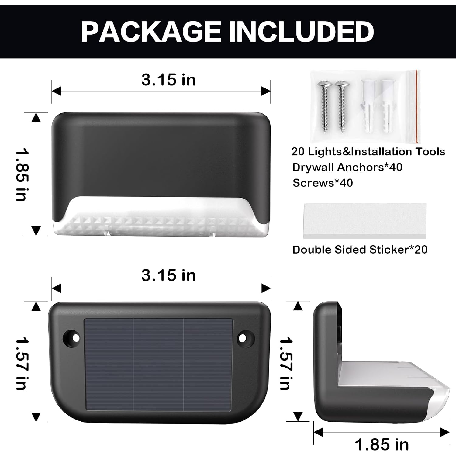 Bkbb Ppbb Solar Deck Lights Outdoor, 20 Pcs Solar Step Lights, Waterproof Led Solar Lights For Outdoor Stairs, Step, Fence, Yard, Patio, Railing, Garden And Pathway