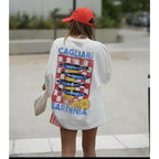 Cute Strawberry Beach Shirts Oversized Graphic Tees Women Short Sleeve Y2k Summer Tops 2000s Aesthetic Preppy Clothes Fish Blue