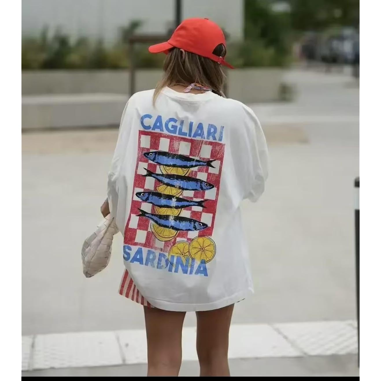 Cute Strawberry Beach Shirts Oversized Graphic Tees Women Short Sleeve Y2k Summer Tops 2000s Aesthetic Preppy Clothes Fish Blue