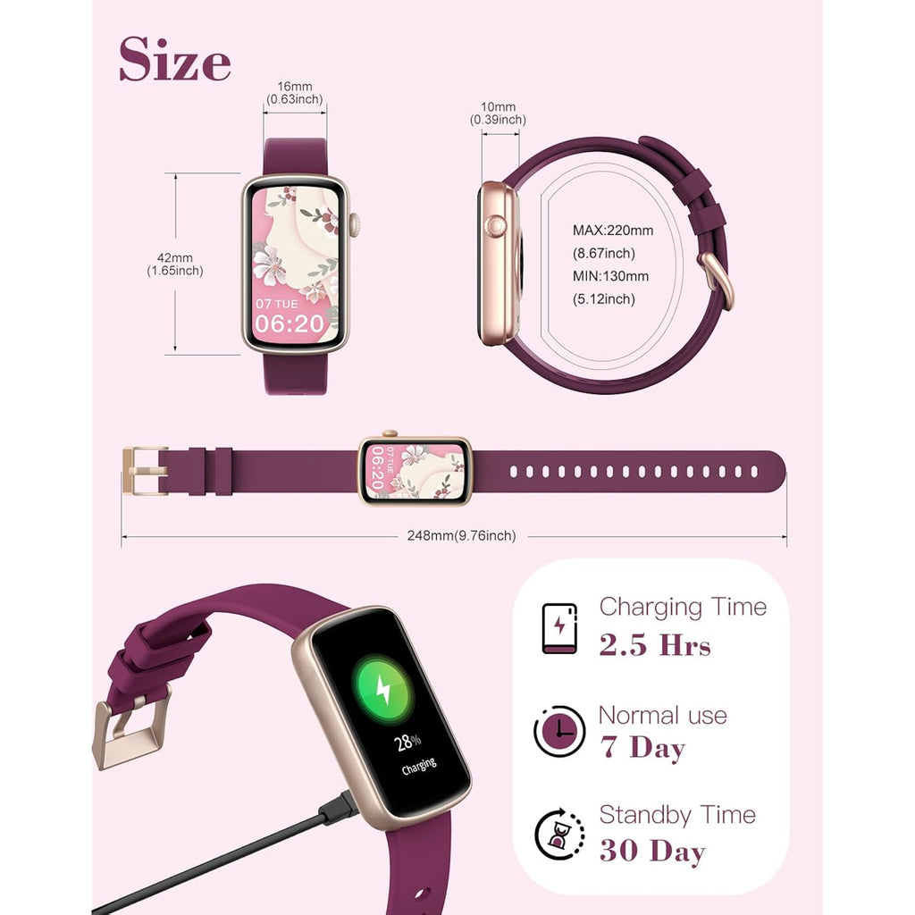 Fitness Watches for Women, LYNN2 Fitness Tracker with Heart Rate Monitor Blood Oxygen/Sleep Tracker Pedometer, Slim Step Tracker Watch for iOS/Android Phones Waterproof (Purple)
