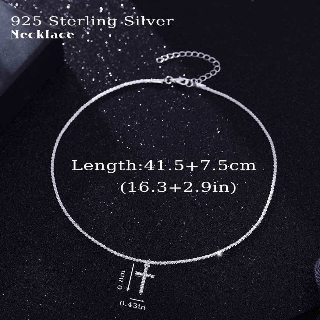 Yalice 925 Sterling Silver Sparkly Necklace Layered Dainty Chain Necklace Silver Cross Pendant Paperclip Necklaces Waterproof Minimalist Jewelry Gifts