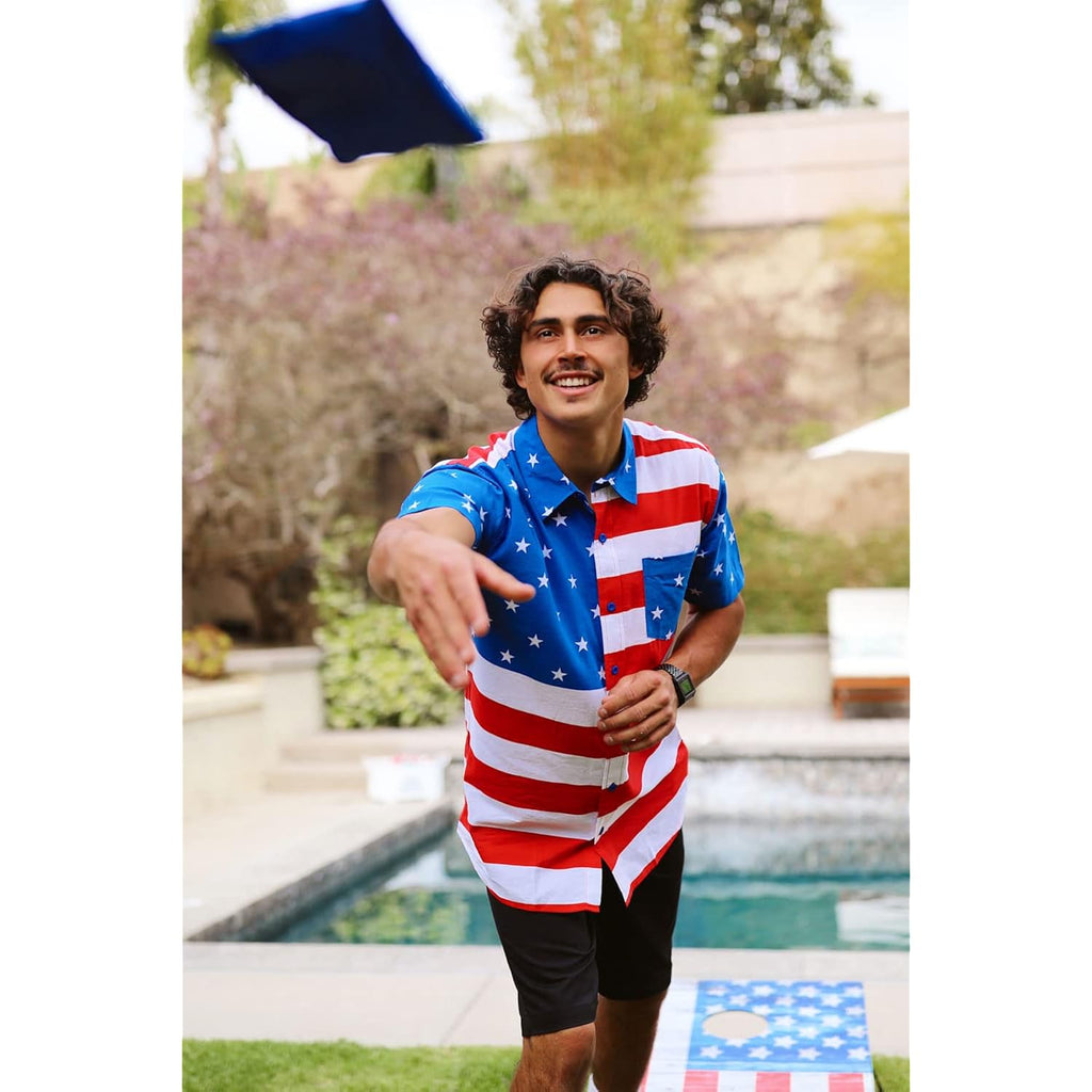 Tipsy Elves Patriotic Shirts For Men - Usa Short Sleeve Button Up American Flag Shirts For Men For 4Th Of July