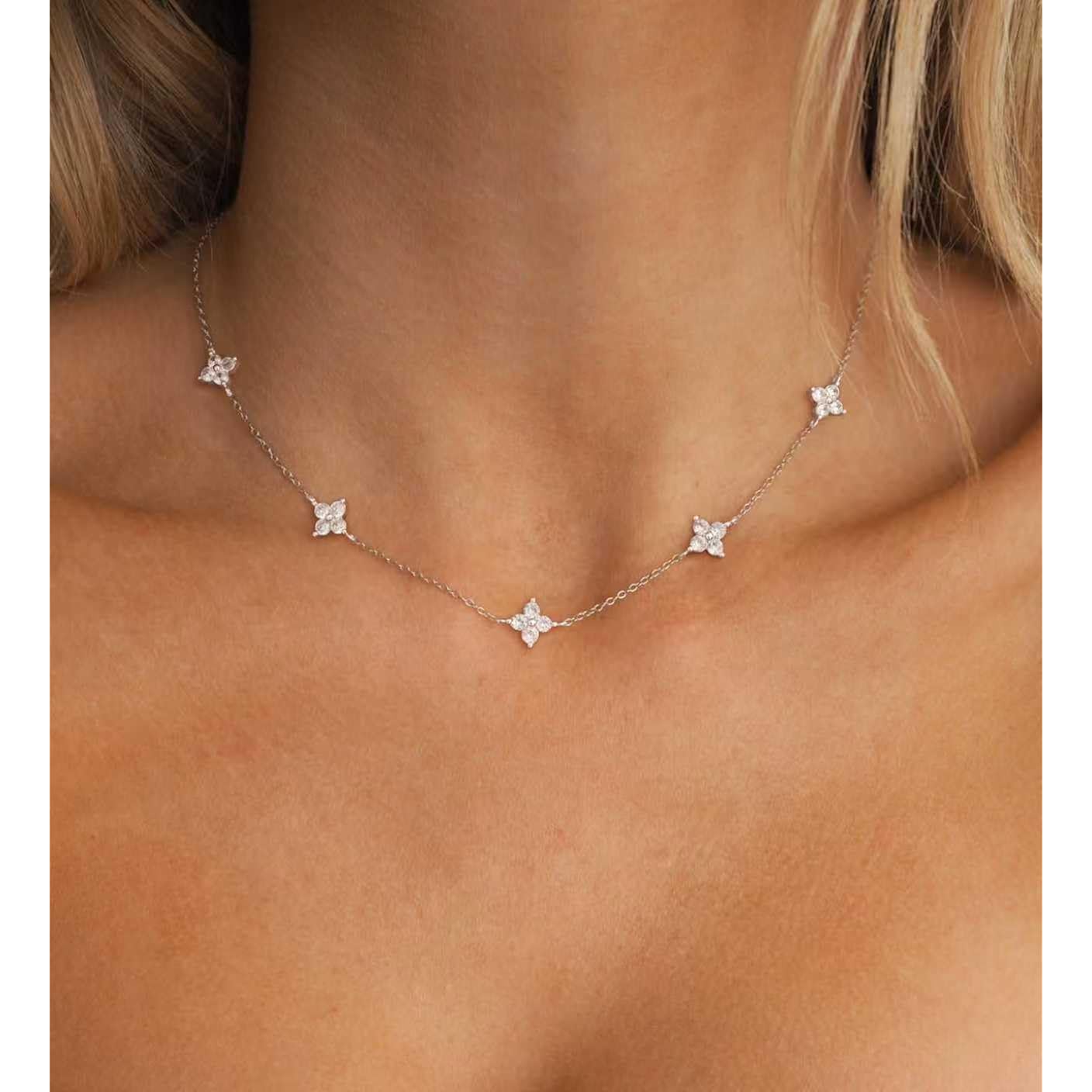 Mothers Day Gifts - Dainty Silver Gold Necklaces for Women Cute Station Choker Simulated Diamond Necklace Simple Layering CZ Necklace Trendy Jewelry Gifts