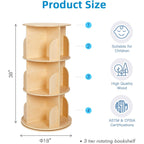 Oook Kids Rotating Bookshelf, Small Corner Bookshelf For Small Space, 360° Display 3 Tier Floor Standing Bookcase Storage Rack, Wooden Narrow Bookcase Organizer For Bedroom, Living Room