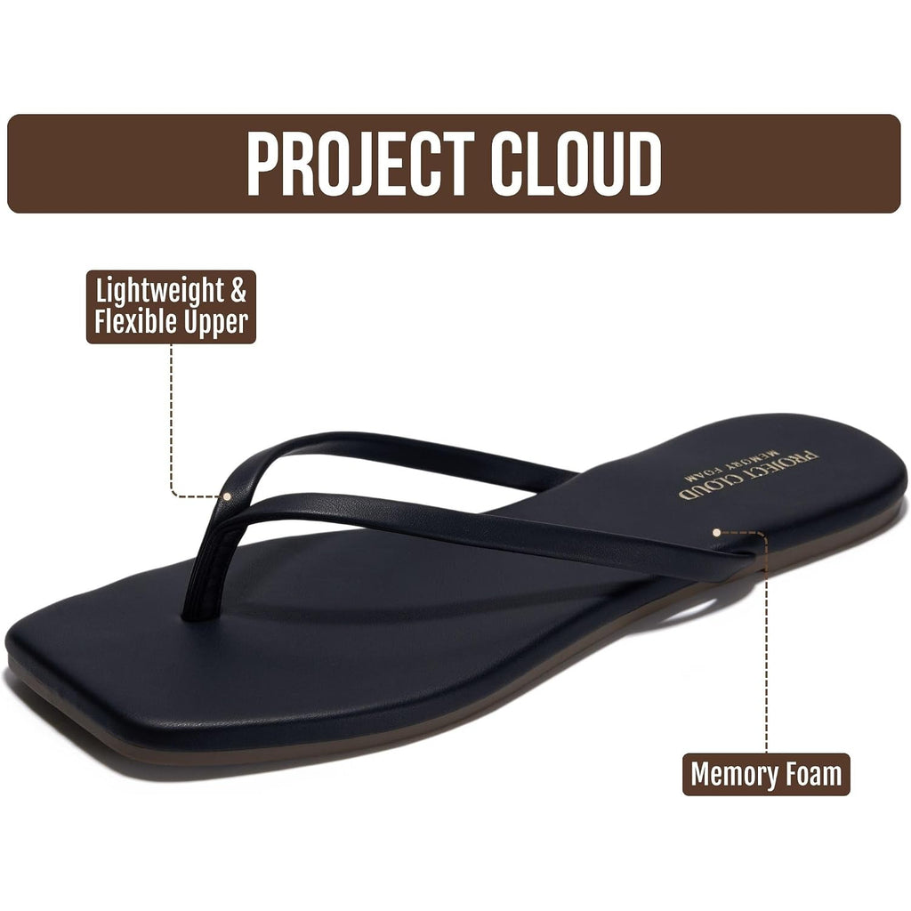 Project Cloud Square Toe Flip Flops For Women Footwear - Non Slip With Memory Foam Insole Beach Essentials Womens Sandals - Lightweight Thong Sandals Women (Dedication)