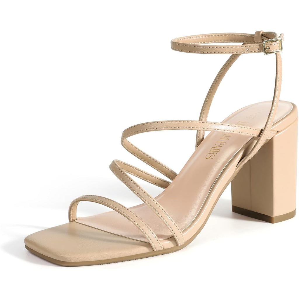 Dream Pairs Women'S Heels Chunky Block Strappy Square Open Toe Ankle Buckle 3.15 Inch Heeled Sandals Wedding Party Dress Prom Shoes