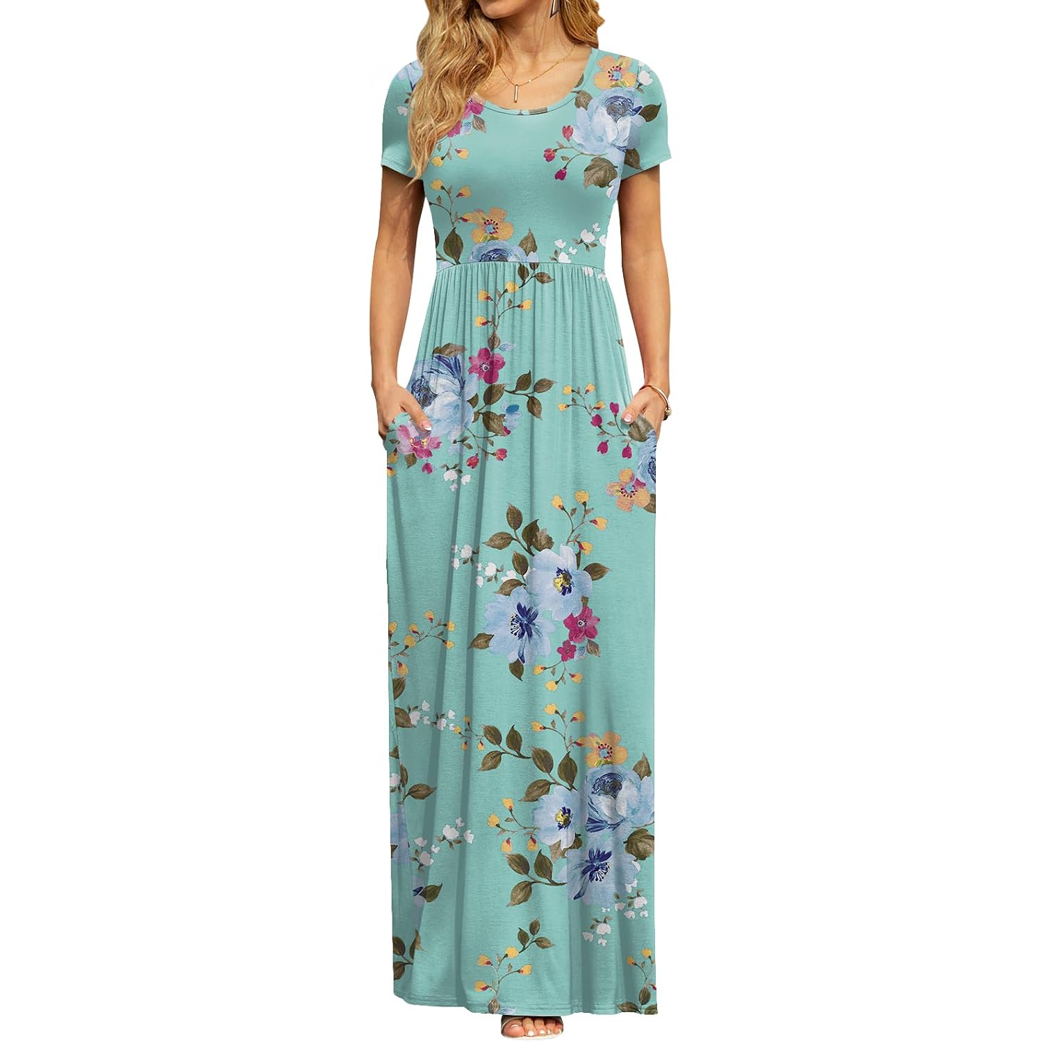 Db Moon Womens 2026 Summer Maxi Dresses Casual Short Sleeve Empire Waist Spring Long Dress With Pockets