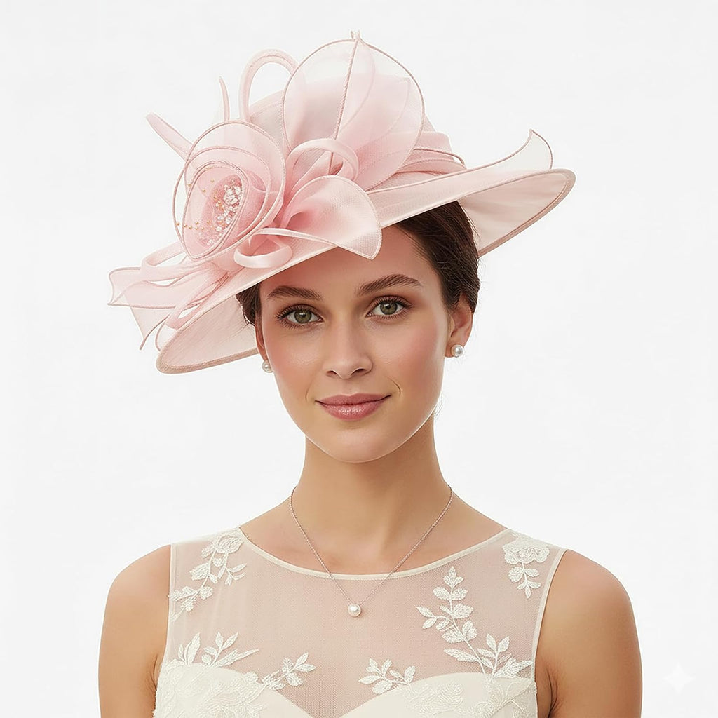 Dreshow Women Organza Hat Church Cap Hats Clearance Kentucky Derby Cocktail Tea Party Wedding Flower Hat With Wide Brim