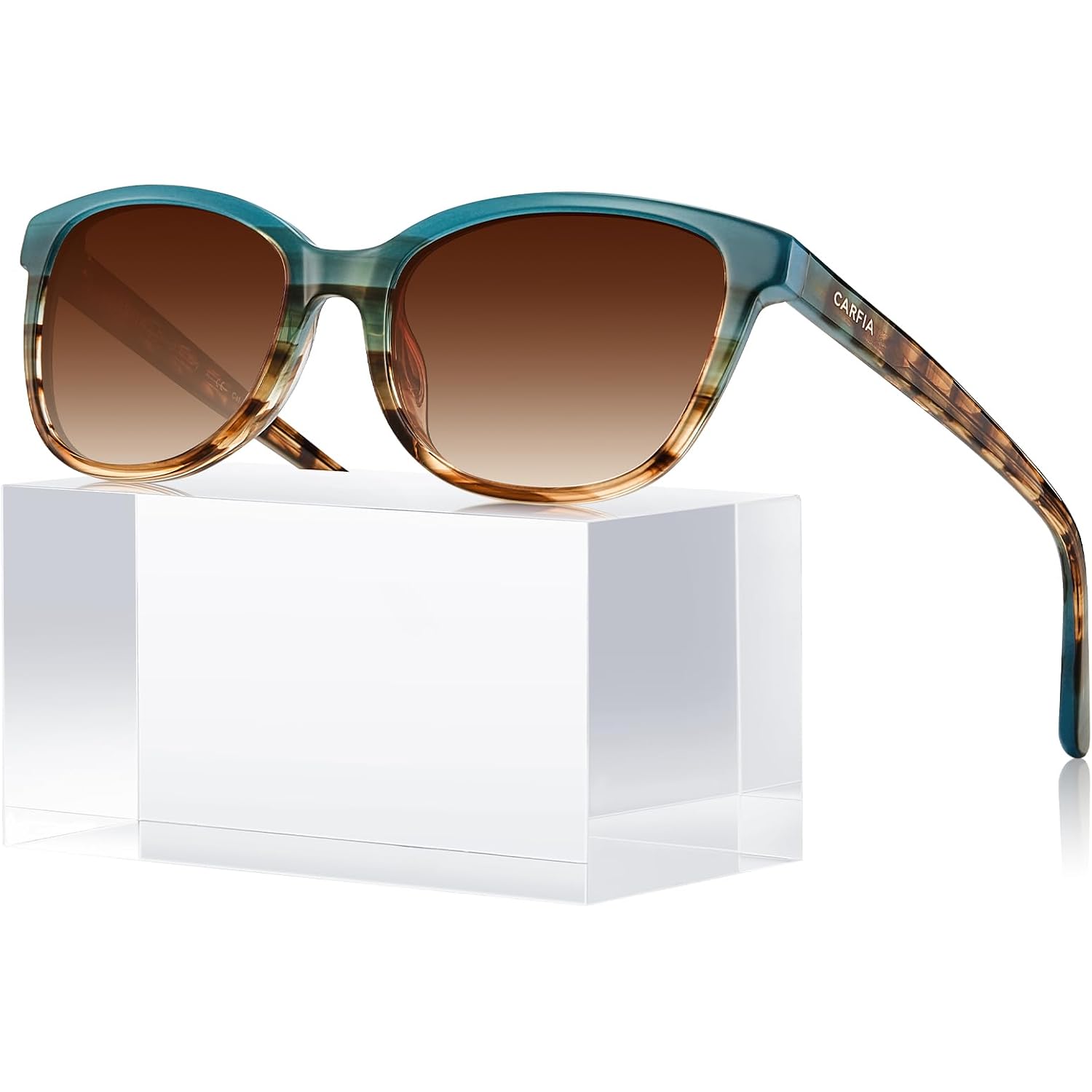 CARFIA Designer Acetate Womens Polarized Sunglasses Fit Most Face Shapes Trendy Shades UV Protection Hypoallergenic Handmade 1. Blue&brown Floral Frame Gradient Brown Lens