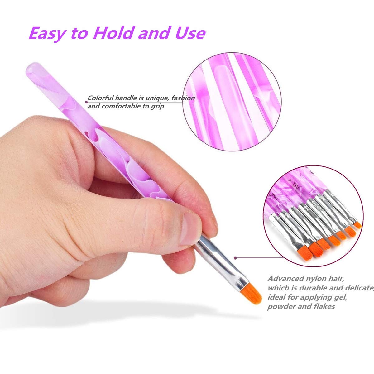 10 Pcs Gel Nail Brush Set, 7 Pcs UV Gel Nail Painting Brushes with 3 Pcs Nail Art Liner Brushes, Nail Art Brush Nail Painting Brush Pen Set for Acrylic Application