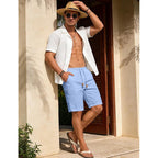 Men'S Cotton Linen Shorts Casual Elastic Waist Drawstring Summer Beach Vacation Shorts With Pockets