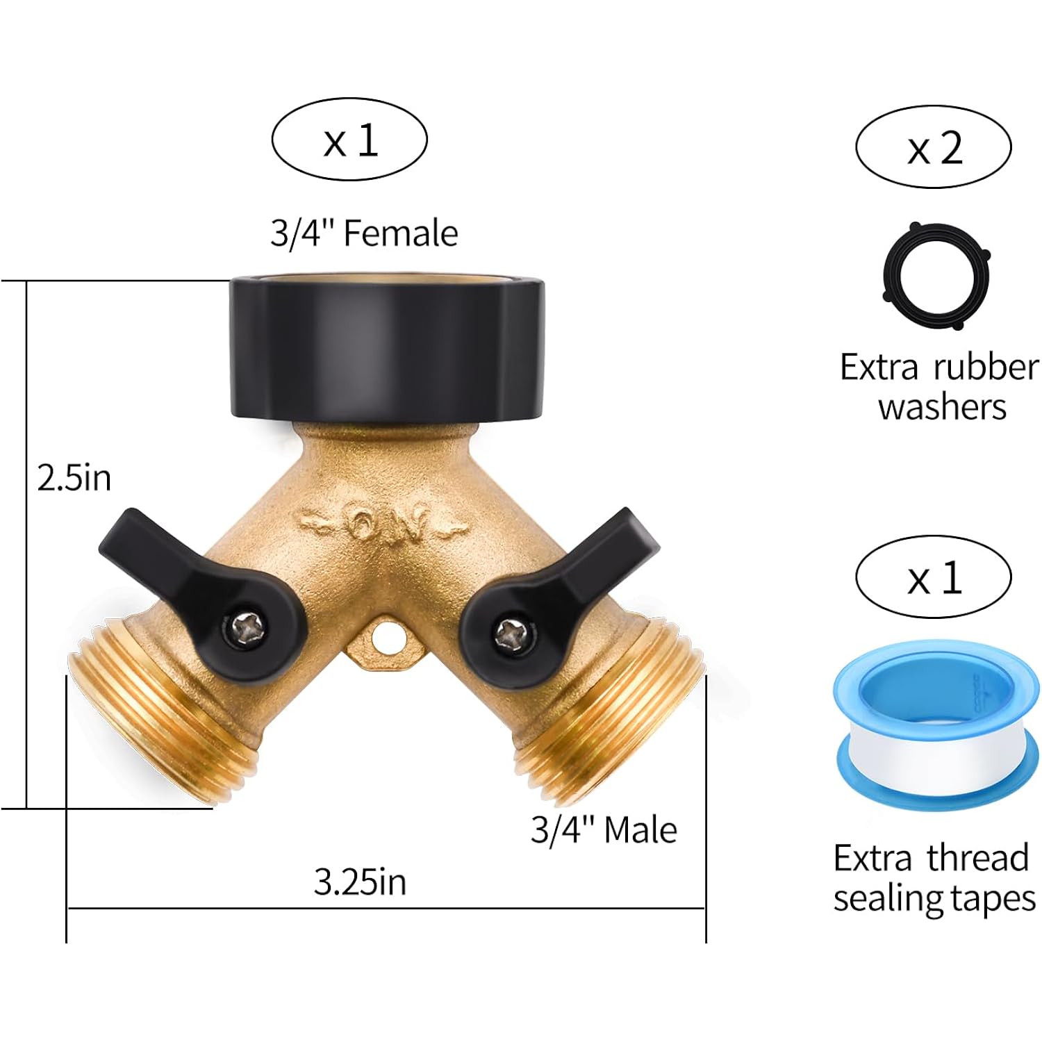 1/2/4 Pack 2 Way Hose Splitter, For 3/4" Hose Connector, With Rubber Washers & Tapes | For 3/4" Hose Connector