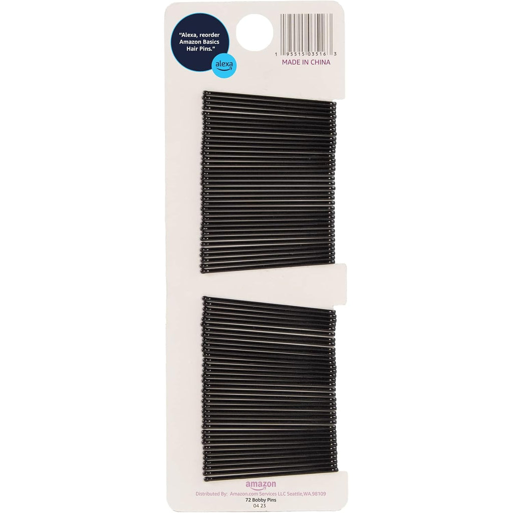 Amazon Basics Bobby Pins For All Hair Types, Black, Secure Hold For Updos And Hair Styling, 72 Count