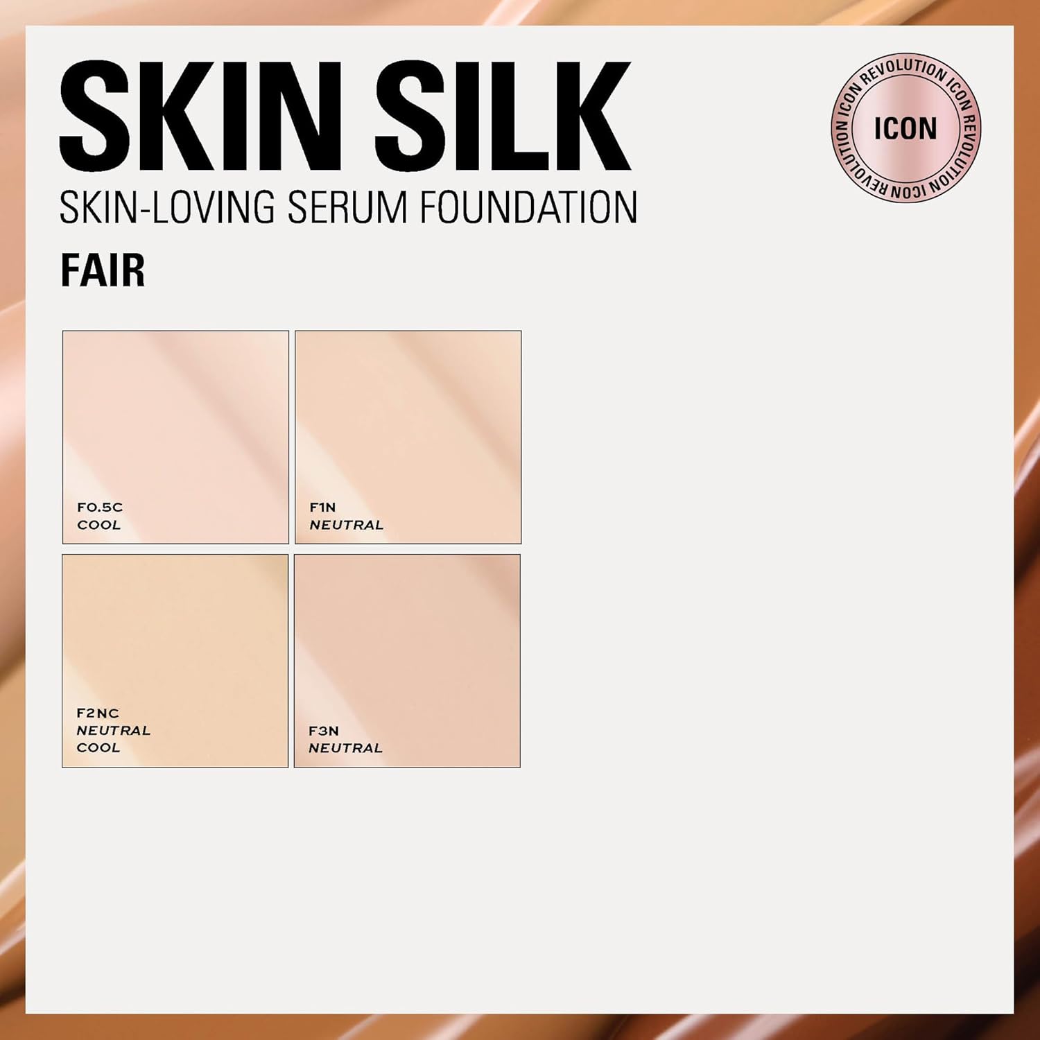 Revolution Skin Silk Radiant Satin Serum Foundation, Buildable Coverage with Hydrating Hyaluronic Acid for a Natural Finish, Vegan & Cruelty-Free, F1N Fair Skin Tones, 0.77 fl oz