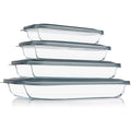 KOMUEE 8 Pieces Glass Baking Dish with Lids Rectangular Glass Baking Pan Bakeware Set with Lids, Baking Pans for Lasagna, Leftovers, Cooking, Kitchen, Fridge-to-Oven, Gray