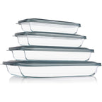 KOMUEE 8 Pieces Glass Baking Dish with Lids Rectangular Glass Baking Pan Bakeware Set with Lids, Baking Pans for Lasagna, Leftovers, Cooking, Kitchen, Fridge-to-Oven, Gray