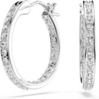 Swarovski Sommerset hoop earrings, White, Rhodium plated, One Size, Silver, Crystals