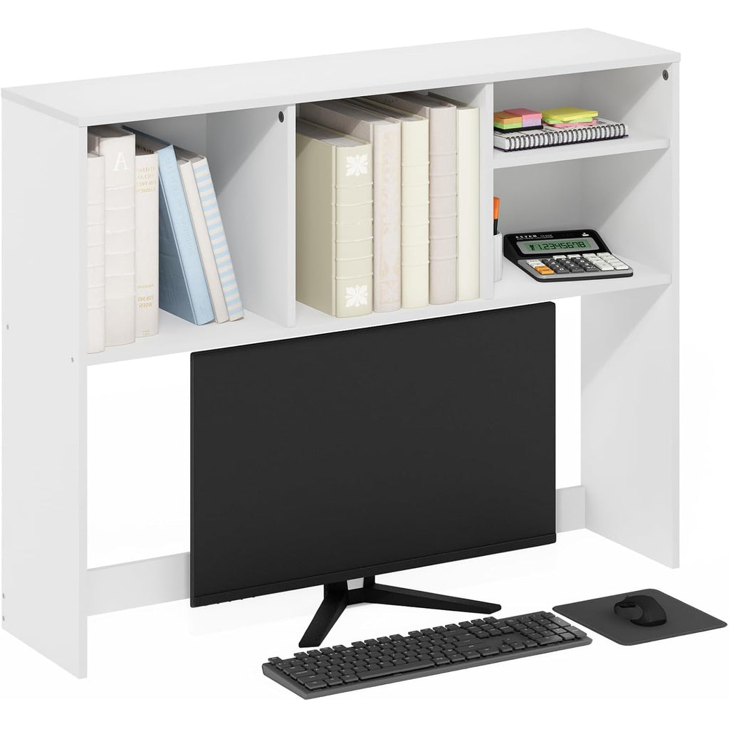 Furinno Classic Desk Shelf, 4-Shelf Desktop Hutch, Book Shelf, Desk Organzier, For Office Supplies, Office Desk Accessories, White