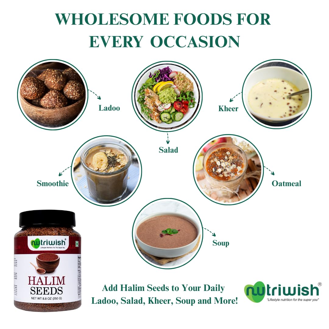 Nutriwish Halim Seeds (Aliv/Garden Cress Seeds), 250 G | Nutrient-Rich Superfood Seeds For Eating | Perfect For Salads, Soups, Smoothies, Baking, Protein Snacks & Everyday Wellness Nutrition