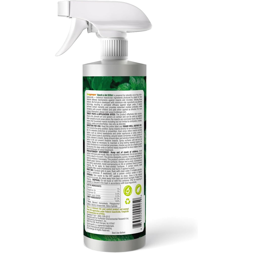 Ecovenger® Roach And Ant Killer 16 Oz | Kills On Contact | Extended 4-Week Deterrence | Peppermint Scent | Child And Pet Safe