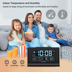 Dreamsky Alarm Clocks For Bedrooms With Battery Backup, Auto Set | Digital Clock With Date And Day Of Week, Indoor Temperature Humidity, Moon Phase, Dimmer, Auto Dst, Usb Port